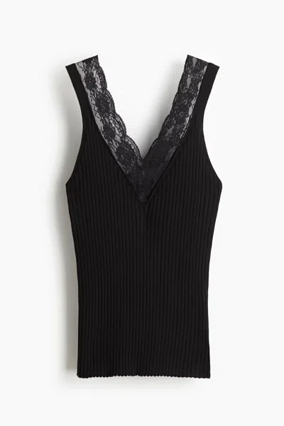 H&m Lace-trimmed Tank Top In Black