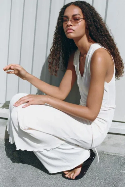 H&m Lace-trimmed Tie-belt Dress In White