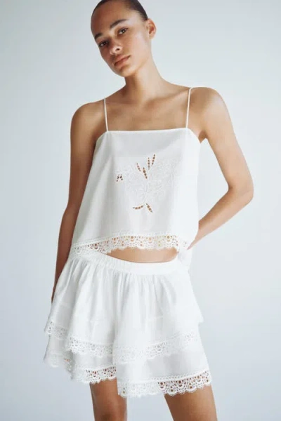 H&m Lace-trimmed Tiered Skirt In White