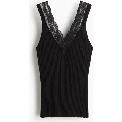 H&m Lace-trimmed Vest Top In Black