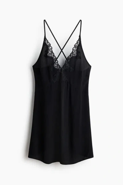 H&m Lace-trimmed Viscose Nightslip In Black
