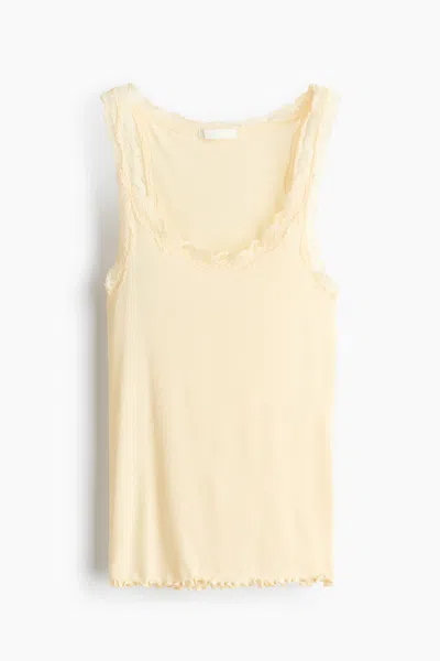 H&m Lace-trimmed Viscose-blend Vest Top In Pink
