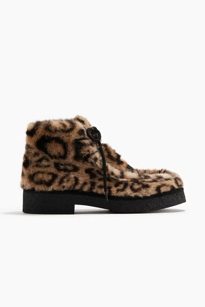 H&m Lace-up Boots In Animal Print