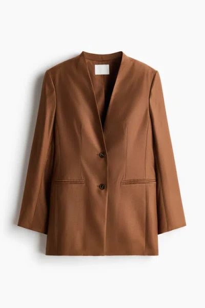 H&m Lapelless Blazer In Brown