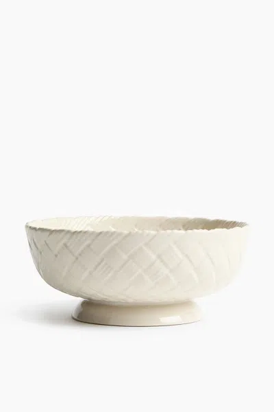 H&m Large Braided-look Stoneware Bowl In Brown