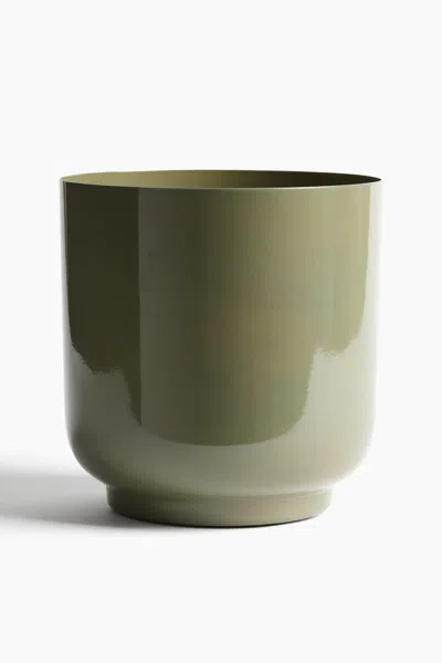 H&m Large Metal Plant Pot In Green