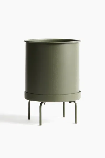 H&m Large Plant Pot On Stand In Green