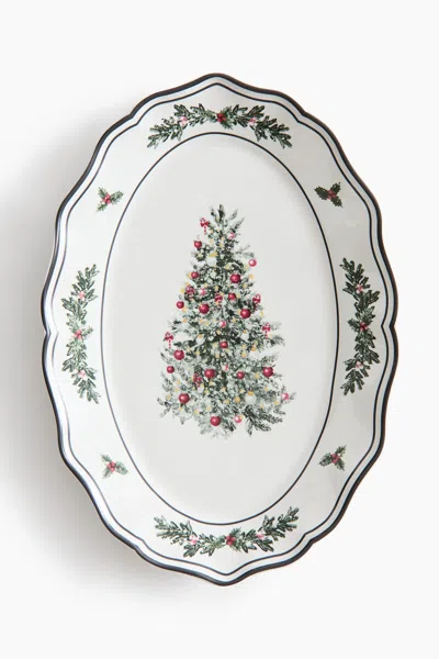 H&m Large Porcelain Serving Plate In White