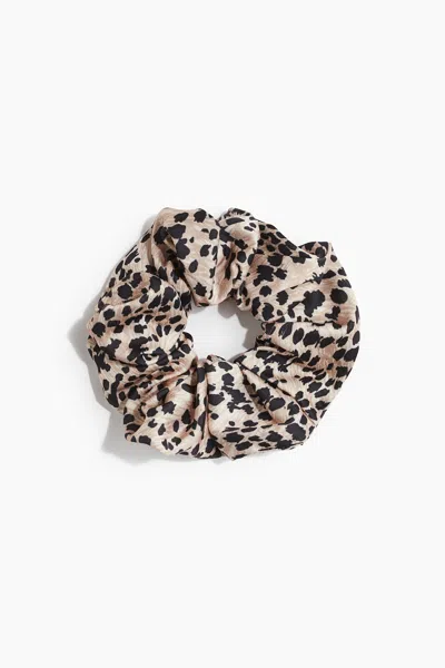 H&m Large Scrunchie In Light Beige/leopard Print