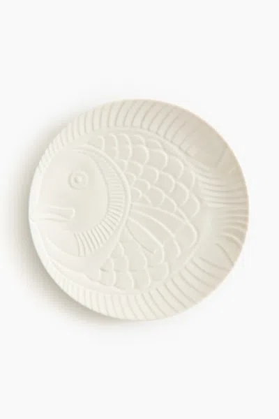 H&m Large Textured Porcelain Serving Plate In White