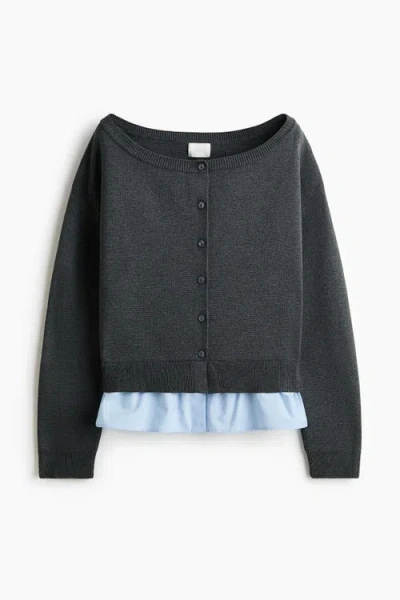 H&m Layered Off-the-shoulder Cardigan In Blue