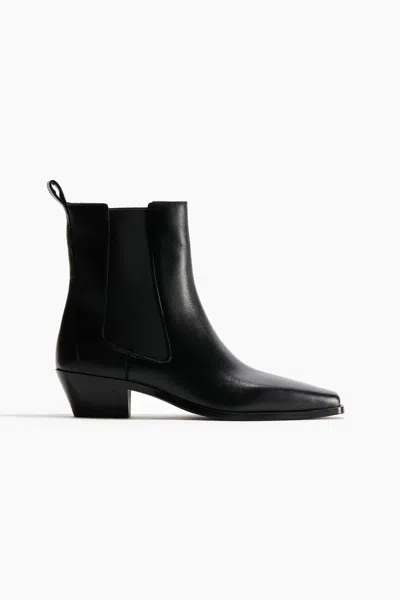 H&m Leather Ankle Boots In Black