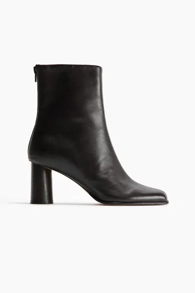 H&m Leather Ankle Boots In Black
