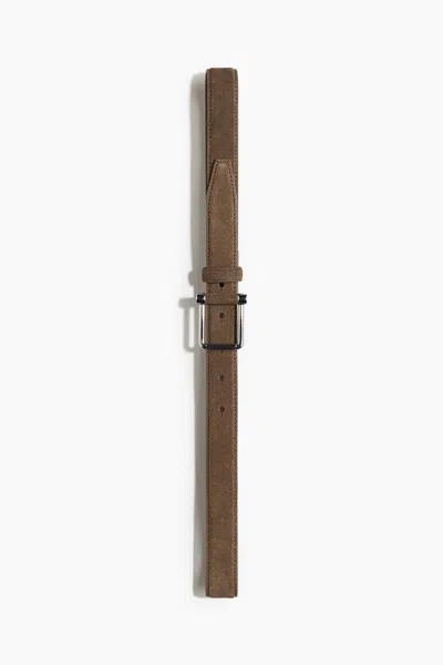 H&m Leather Belt In Dark Khaki Green