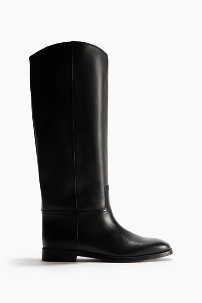 H&m Leather Boots In Black