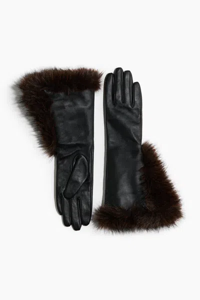 H&m Leather Gloves With Fluffy Trim In Black