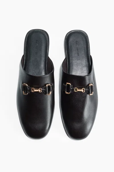 H&m Leather Loafer Mules In Black