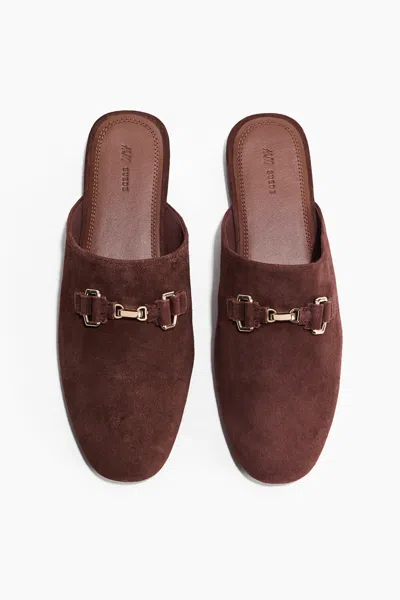H&m Leather Loafer Mules In Brown