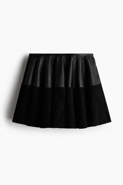 H&m Leather Mini Circle Skirt In Black