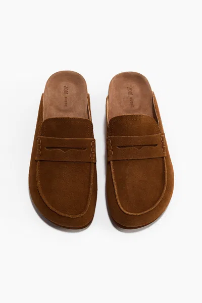 H&m Leather Mule Loafers In Brown