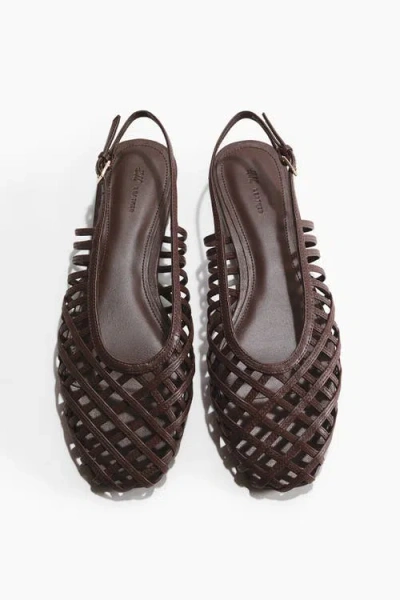 H&m Leather Slingbacks In Brown