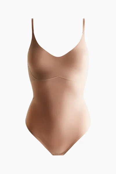 H&m Light Shape Microfiber Thong Bodysuit In Neutral