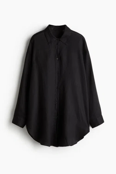 H&m Linen Beach Shirt In Black