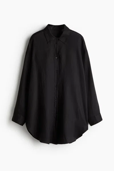 H&m Linen Beach Shirt In Black