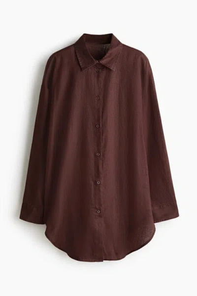 H&m Linen Beach Shirt In Burgundy