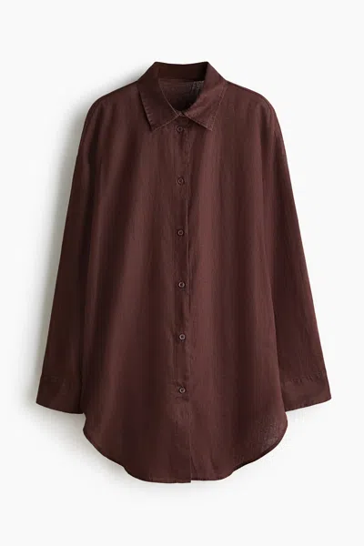 H&m Linen Beach Shirt In Brown