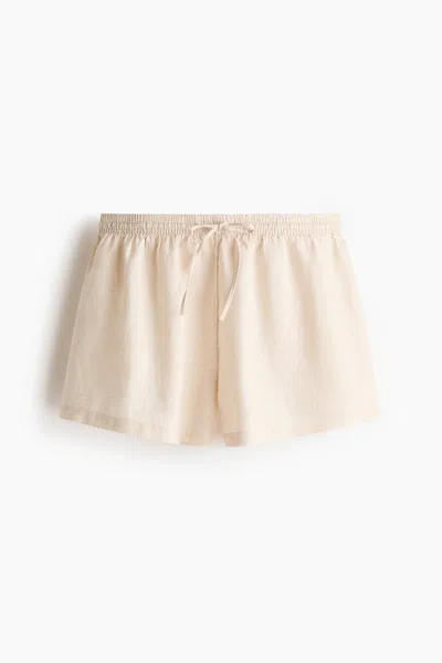 H&m Linen Beach Shorts In Neutral