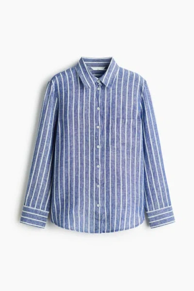 H&m Linen Shirt In Blue