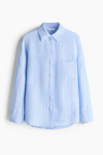 H&m Linen Shirt In Blue