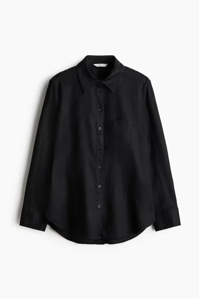 H&m Linen Shirt In Black