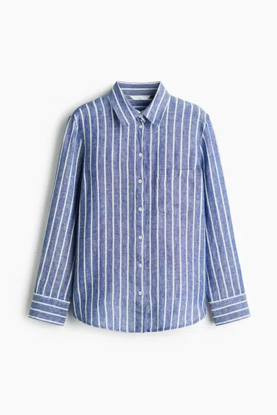 H&m Linen Shirt In Blue