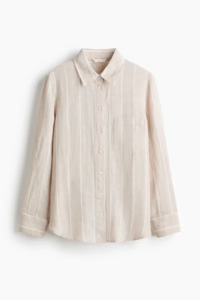 H&m Linen Shirt In Neutral