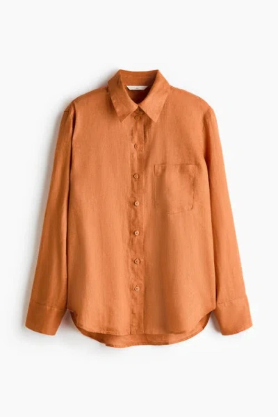 H&m Linen Shirt In Orange