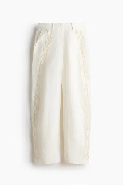 H&m Linen-blend Barrel Pants In Ivory