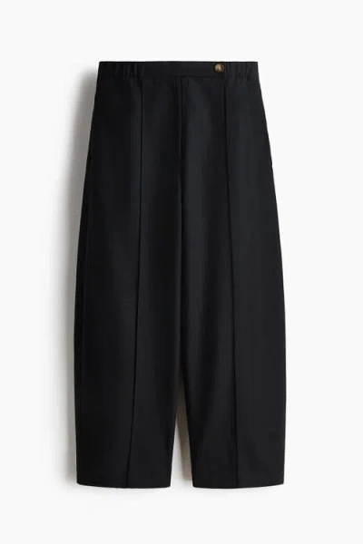 H&m Linen-blend Barrel Trousers In Black