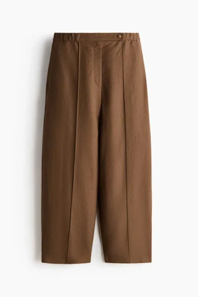 H&m Linen-blend Barrel Trousers In Brown