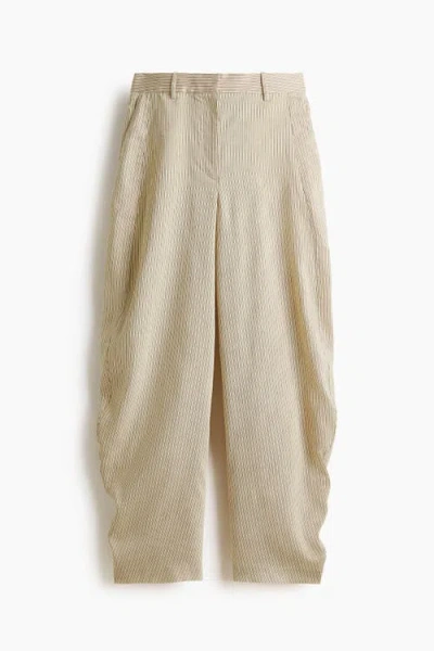 H&m Linen-blend Barrel Trousers In Neutral