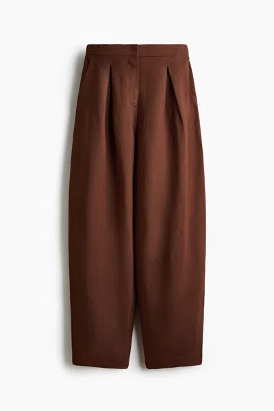 H&m Linen-blend Barrel-leg Pants In Brown
