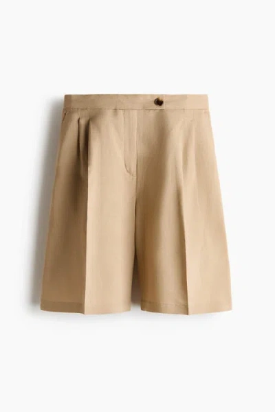 H&m Linen-blend Bermuda Shorts In Brown