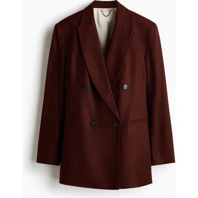 H&m Linen-blend Blazer In Burgundy