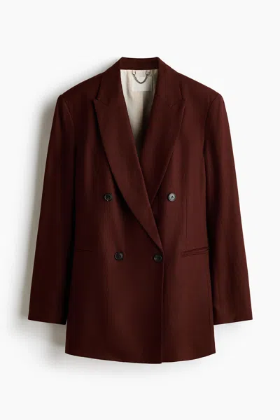 H&m Linen-blend Blazer In Burgundy