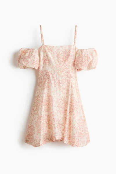 H&m Linen-blend Cold Shoulder Dress In Pink