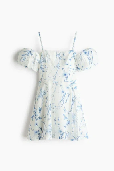 H&m Linen-blend Cold Shoulder Dress In White