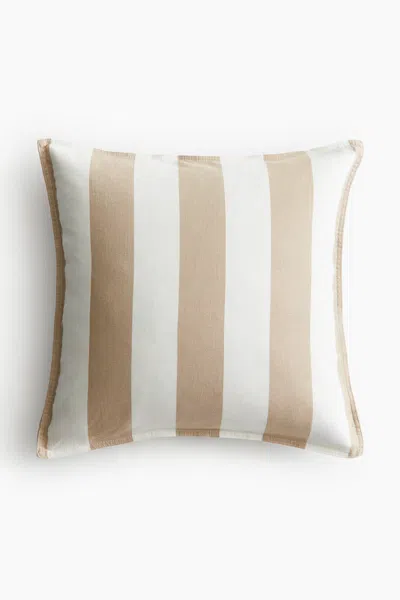 H&m Linen-blend Cushion Cover In Beige/striped