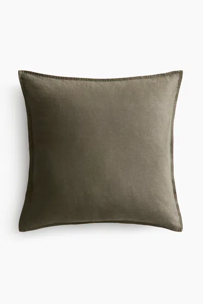 H&m Linen-blend Cushion Cover In Dark Khaki Green