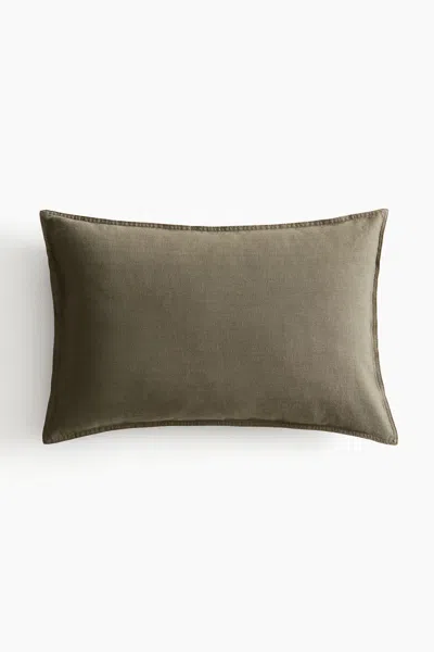 H&m Linen-blend Cushion Cover In Dark Khaki Green